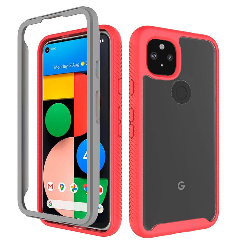 For Google Pixel 4a 5G (5G Version Only) Shockproof Heavy Duty Bumper Case - Clear/Red