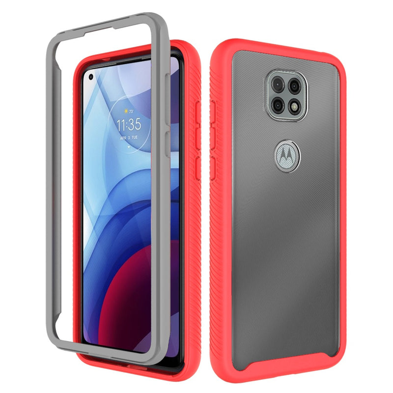 For Motorola Moto G Power 2021 Shockproof Heavy Duty Bumper Case - Clear/Red