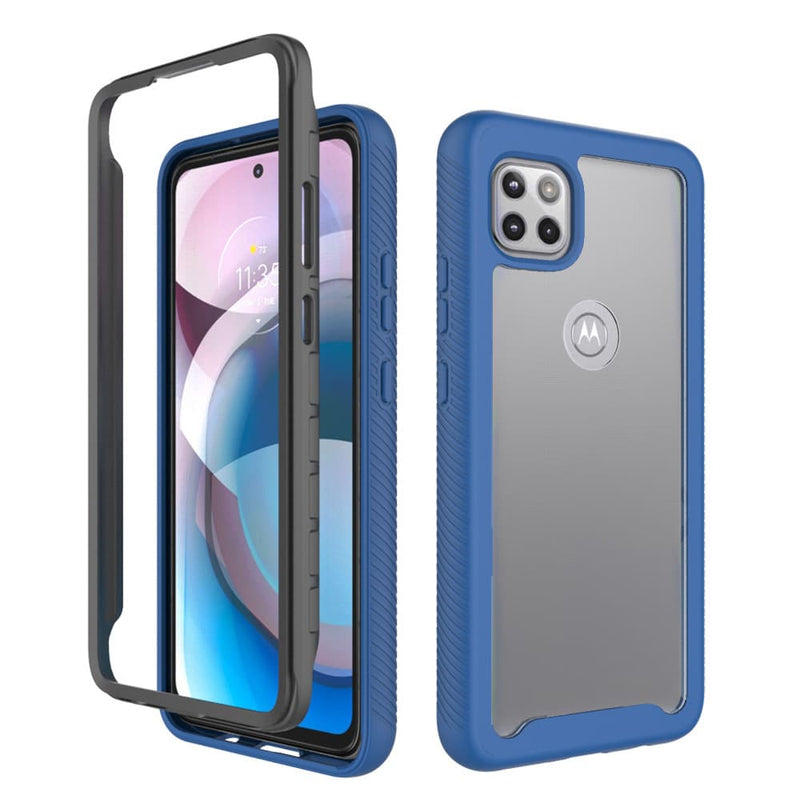 For Motorola Moto One 5G Ace Shockproof Heavy Duty Bumper Case - Clear/Blue