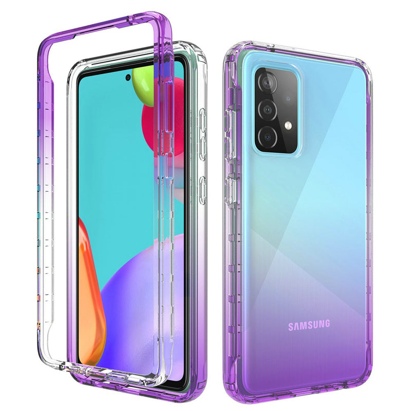 For Samsung Galaxy A52 5G Two Tone Transparent Shockproof Case Cover - Purple