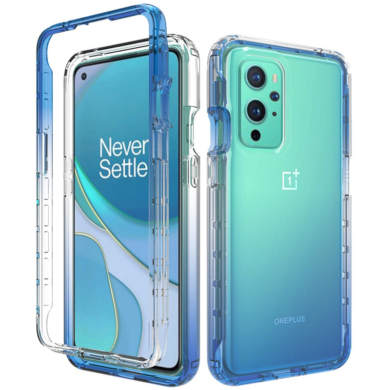 For OnePlus 9 Two Tone Transparent Shockproof Case Cover - Blue