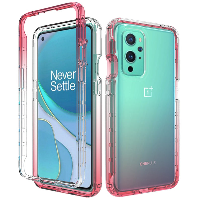 For OnePlus 9 Two Tone Transparent Shockproof Case Cover - Red