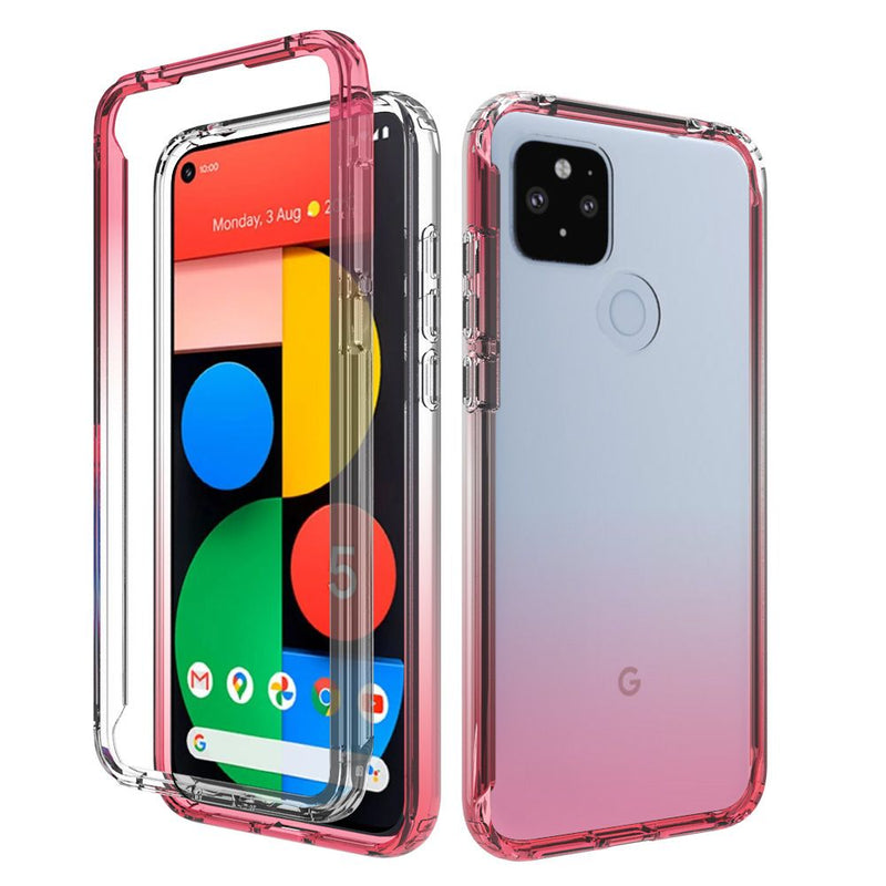 For Google Pixel 5 Two Tone Transparent Shockproof Case Cover - Red