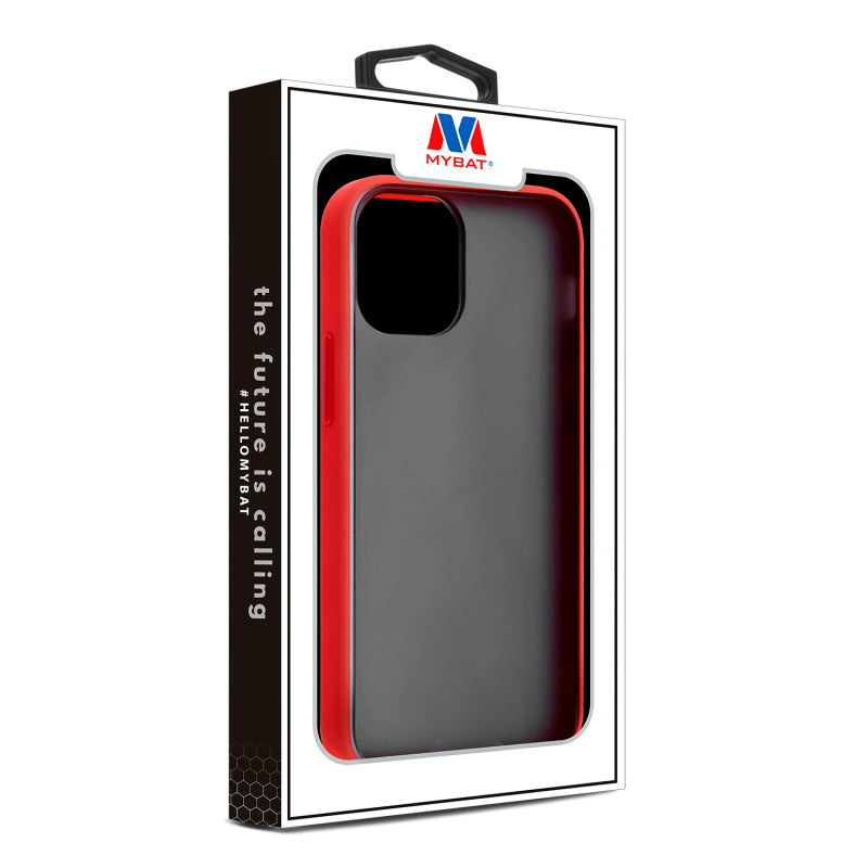 MyBat Frost Hybrid Protector Case for Apple iPhone 12 (6.1) / 12 Pro (6.1) - Semi Transparent Smoke Frosted / Rubberized Red