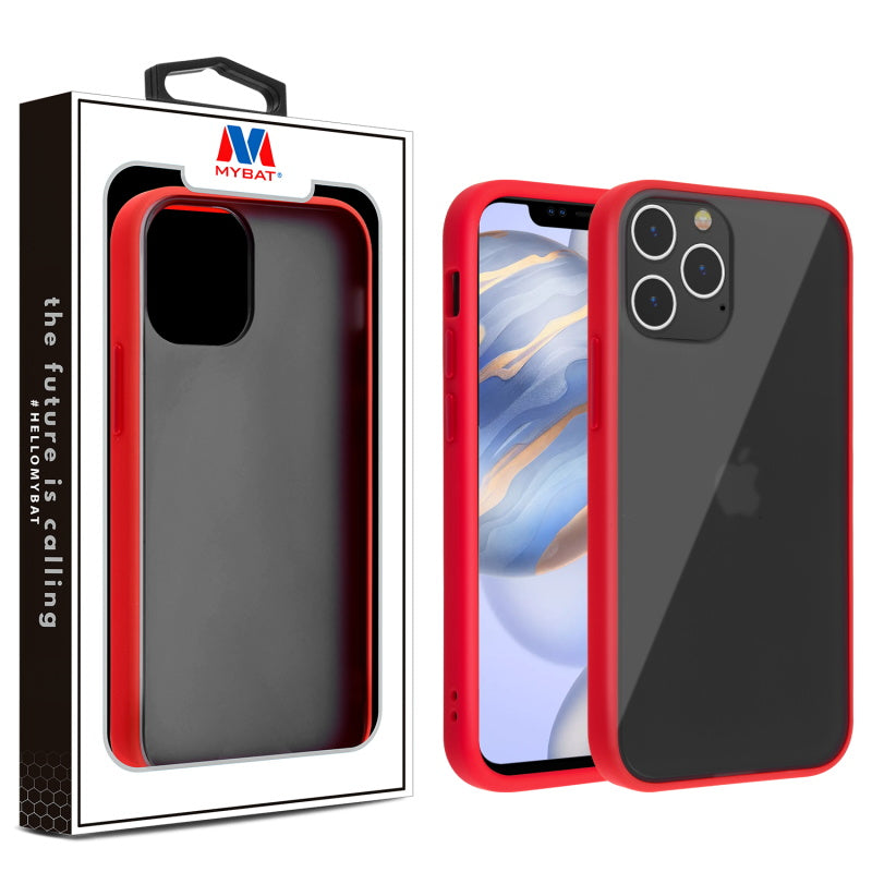 MyBat Frost Hybrid Protector Case for Apple iPhone 12 (6.1) / 12 Pro (6.1) - Semi Transparent Smoke Frosted / Rubberized Red