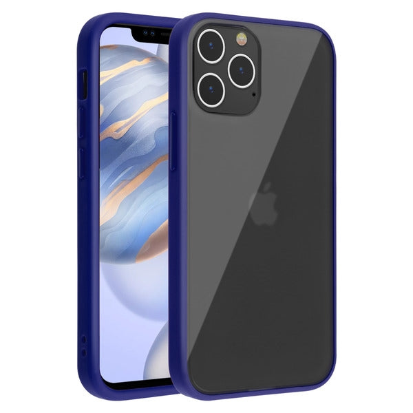 MyBat Frost Hybrid Protector Case for Apple iPhone 12 (6.1) / 12 Pro (6.1) - Semi Transparent Smoke Frosted / Rubberized Ink Blue