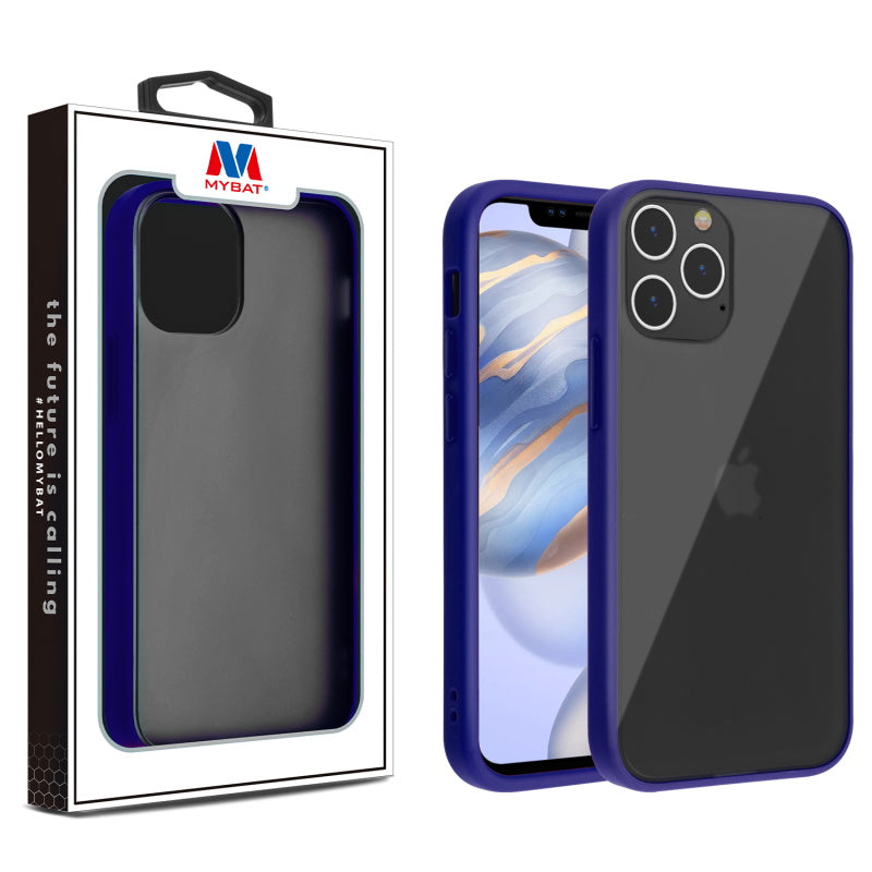 MyBat Frost Hybrid Protector Case for Apple iPhone 12 (6.1) / 12 Pro (6.1) - Semi Transparent Smoke Frosted / Rubberized Ink Blue