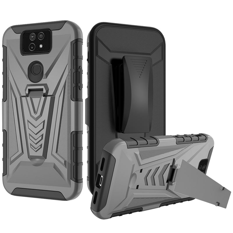 For Cricket Ovation 2 V 3in1 Combo Kickstand Holster Cover Case - Gray