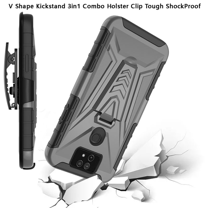 For Cricket Ovation 2 V 3in1 Combo Kickstand Holster Cover Case - Gray