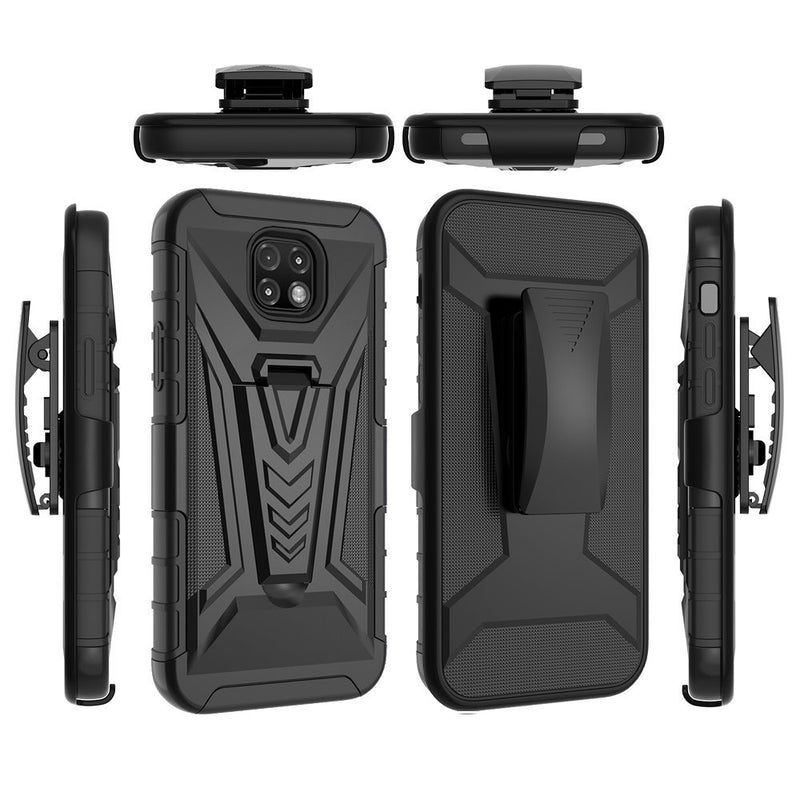 For Moto G Power 2021 V 3in1 Combo Kickstand Holster Cover Case - Black