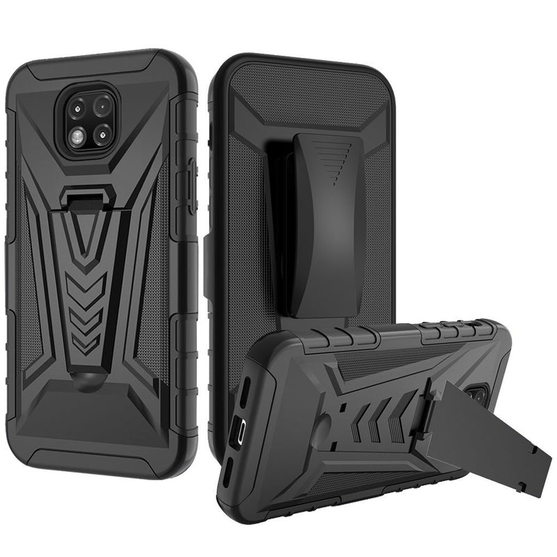 For Moto G Power 2021 V 3in1 Combo Kickstand Holster Cover Case - Black