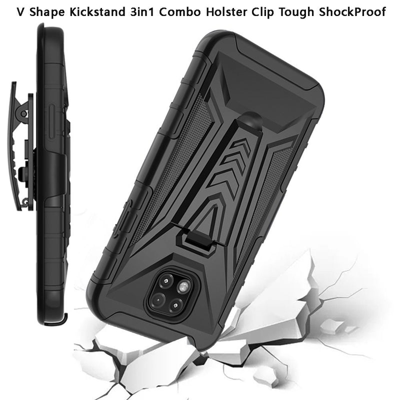 For Moto G Power 2021 V 3in1 Combo Kickstand Holster Cover Case - Black