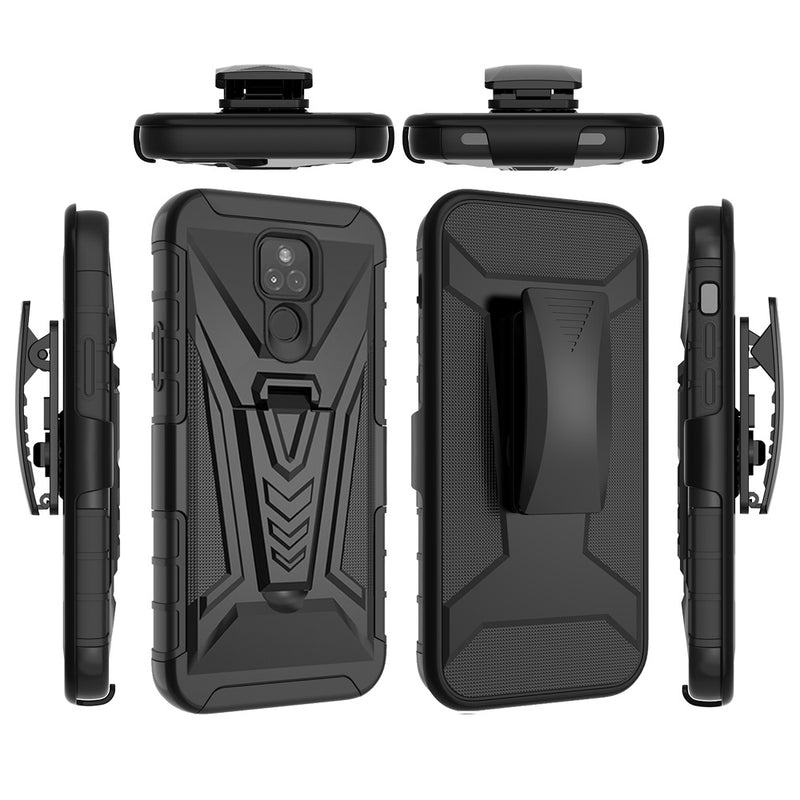 For Motorola Moto G Play 2021 V 3in1 Combo Kickstand Holster Cover Case - Black