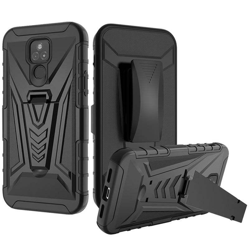 For Motorola Moto G Play 2021 V 3in1 Combo Kickstand Holster Cover Case - Black