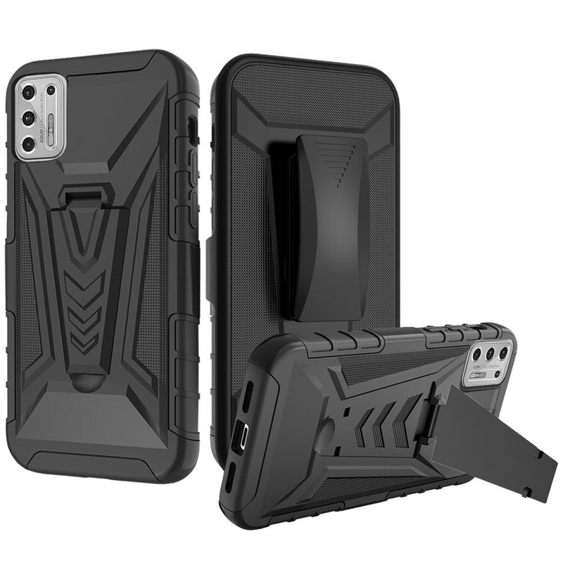 For Moto G Stylus 2021 V 3in1 Combo Kickstand Holster Cover Case - Black