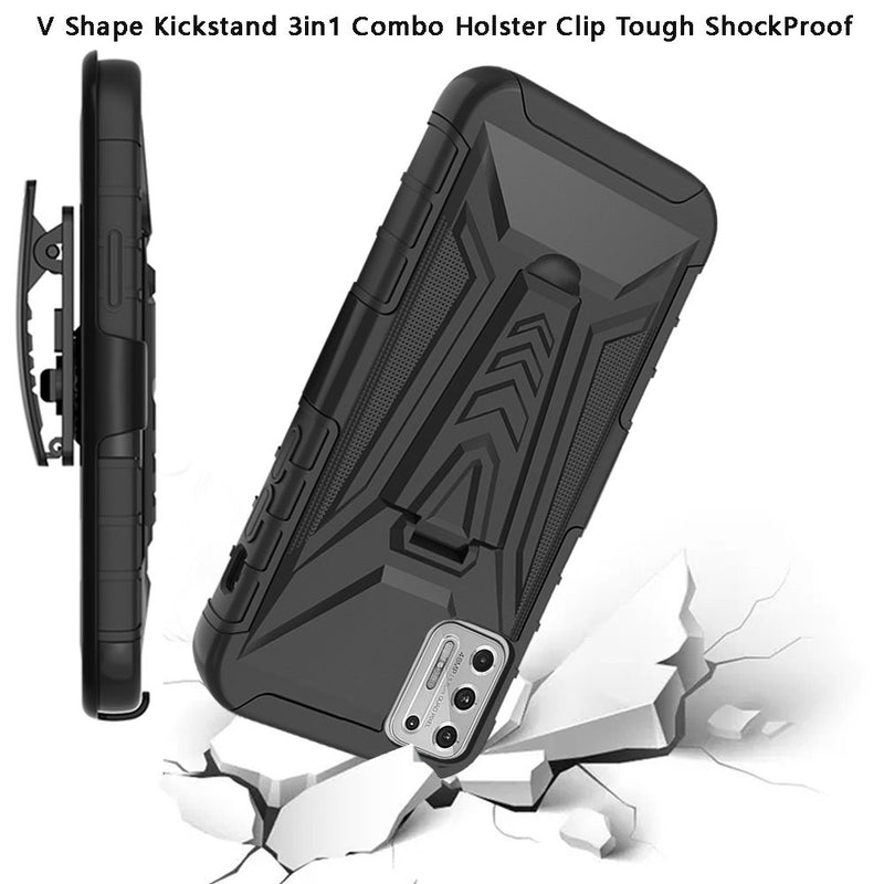 For Moto G Stylus 2021 V 3in1 Combo Kickstand Holster Cover Case - Black
