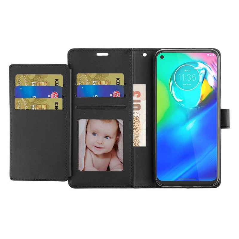 For Motorola Moto G Power (2020) Wallet ID Card Holder Case Cover - Black