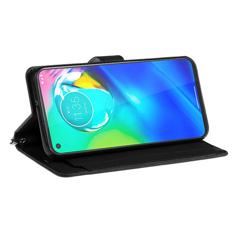 For Motorola Moto G Power (2020) Wallet ID Card Holder Case Cover - Black