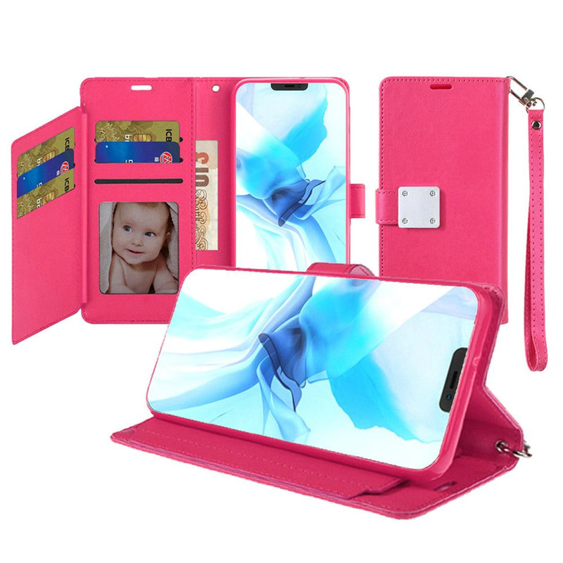 For iPhone 12/Pro (6.1 Only) Wallet ID Card Holder Case Cover - Hot Pink