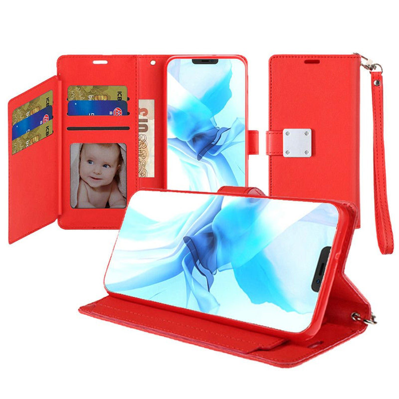 For iPhone 12/Pro (6.1 Only) Wallet ID Card Holder Case Cover - Red