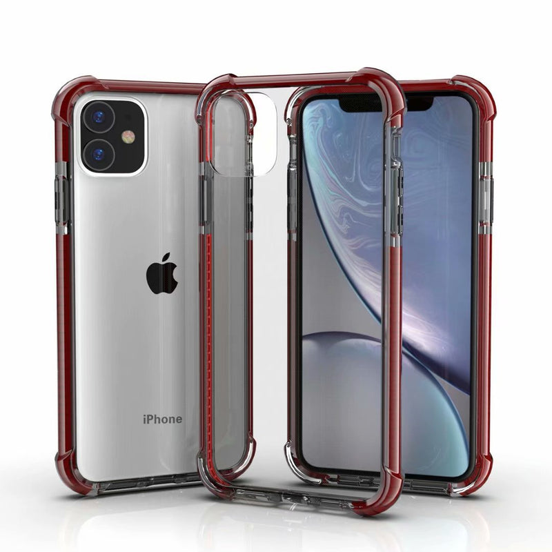 Crystal Clear Case Shockproof Corners Air Cushion Protective TPU Bumper Hard Acrylic Back Cover for iPhone 12 Mini (5.4") - Red Wine