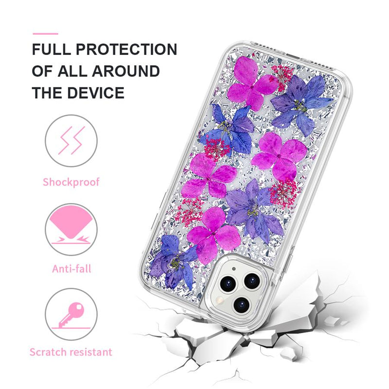 Real Mother-of-Pearl Slices Transparent Hybrid Case For iPhone 12 Mini (5.4") - Silver