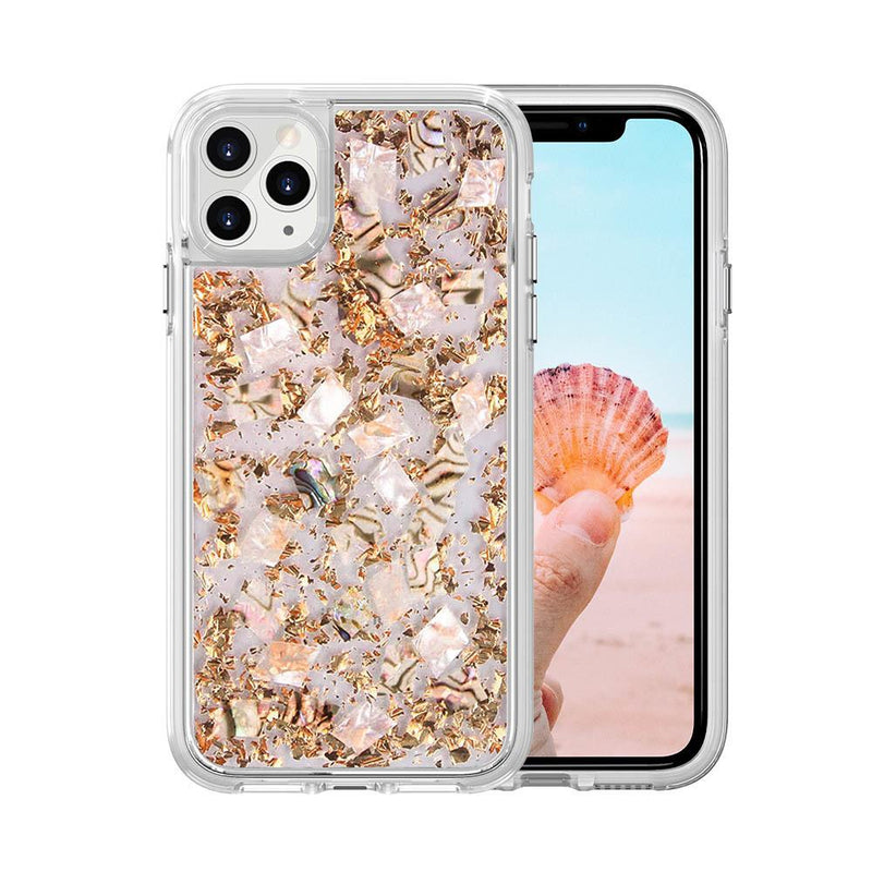Real Mother-of-Pearl Slices Transparent Hybrid Case For iPhone 12/12 Pro (6.1") - Gold
