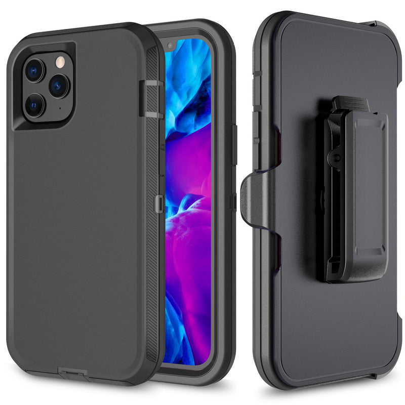 Heavy Duty Hybrid 3-In-1 Shockproof Robot Case with Clip for Samsung A11 - Black