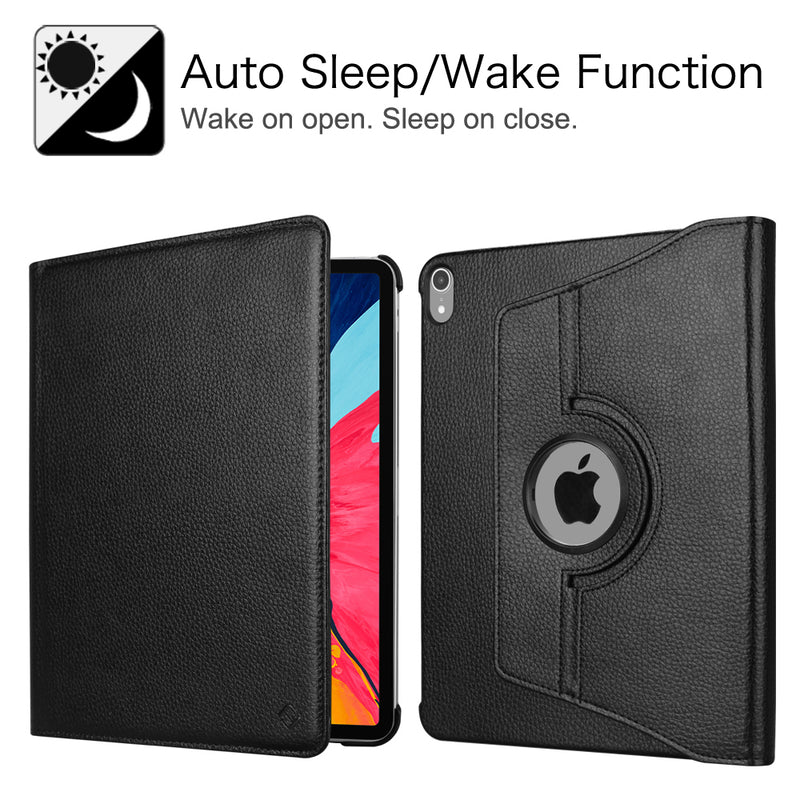 Rotating Case for iPad Pro 12.9 3rd Gen 2018 (Supports 2nd Gen Pencil Charging Mode) - 360 Degree Rotating Stand Protective Cover with Auto Sleep/Wake - Black