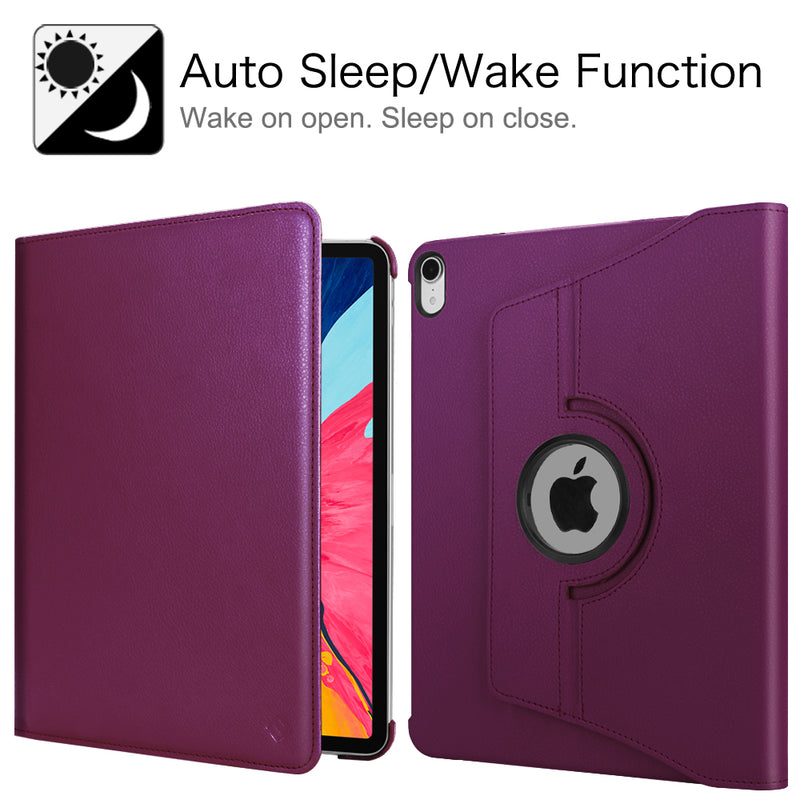 Rotating Case for iPad Pro 12.9 3rd Gen 2018 (Supports 2nd Gen Pencil Charging Mode) - 360 Degree Rotating Stand Protective Cover with Auto Sleep/Wake - Purple