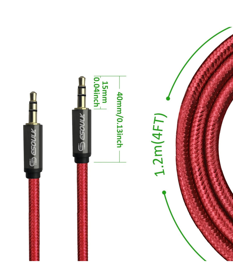 EC32-AUX-RD:Esoulk 4ft 3.5mm Auxiliary Audio Braided Cable Red