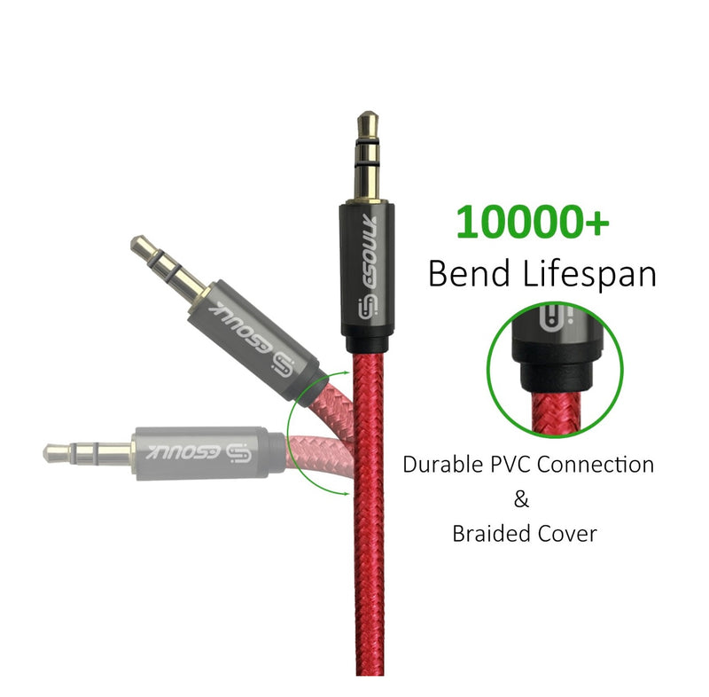 EC32-AUX-RD:Esoulk 4ft 3.5mm Auxiliary Audio Braided Cable Red