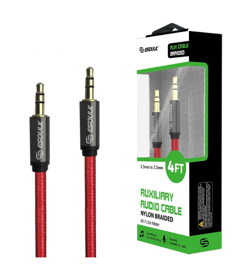 EC32-AUX-RD:Esoulk 4ft 3.5mm Auxiliary Audio Braided Cable Red