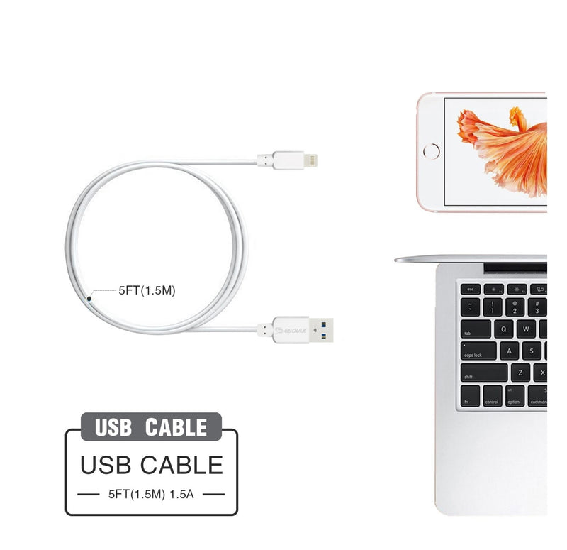 EC30P-IP-WH Esoulk 5ft Faster Speed Charging Cable For IOS-White