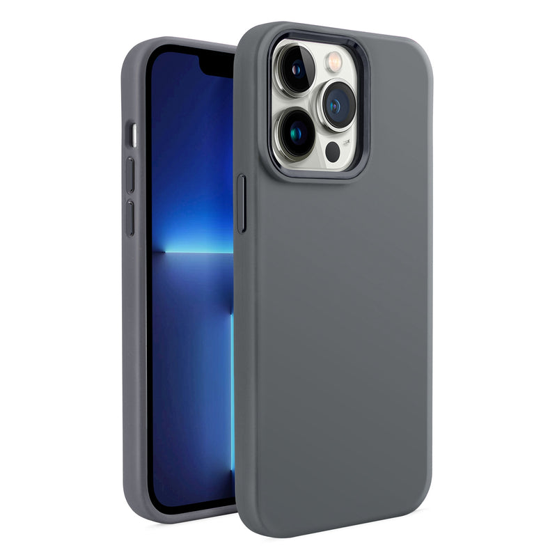 For Apple iPhone 14 PRO 6.1" Premium LIQUID Silicone with Metal Buttons and Camera Edges Case Cover - Grey