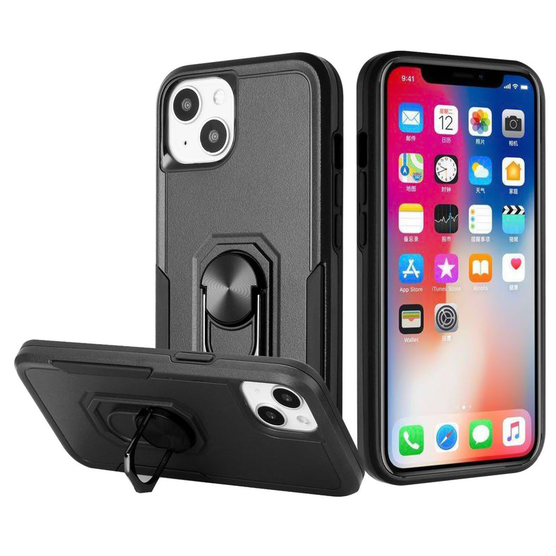 For iPhone SE 3 (2022) SE/8/7 Tough Strong Dual Layer Flat Magnetic Ring Stand Case Cover - Black