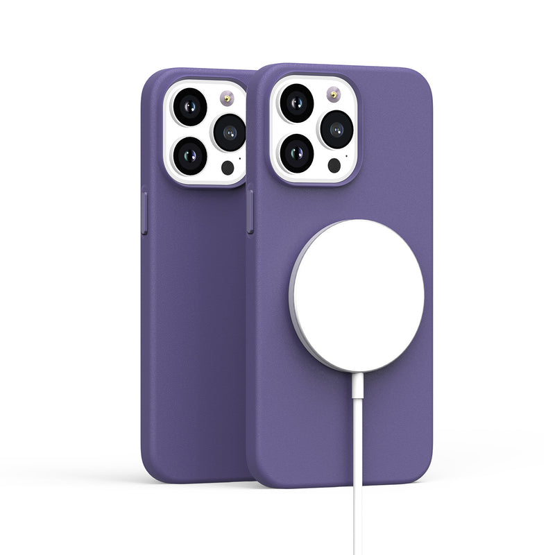 For iPhone 13 Pro Max MagSafe Compatible Original Invisible Circle Premium PU Leather Case With Colored Metal Buttons - Wisteria