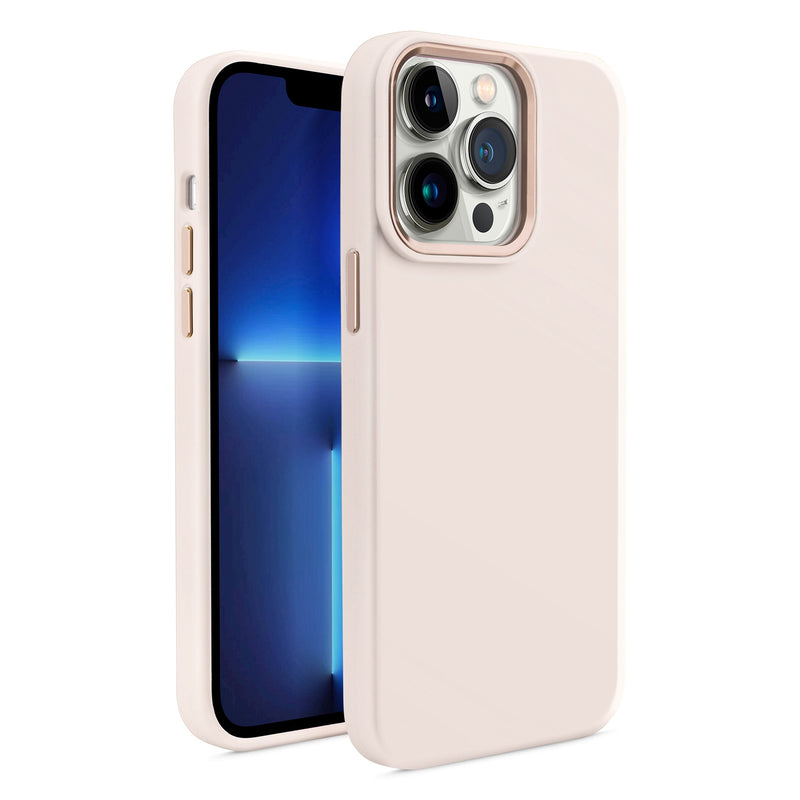 For Apple iPhone 14 PRO 6.1" Premium LIQUID Silicone with Metal Buttons and Camera Edges Case Cover - Beige