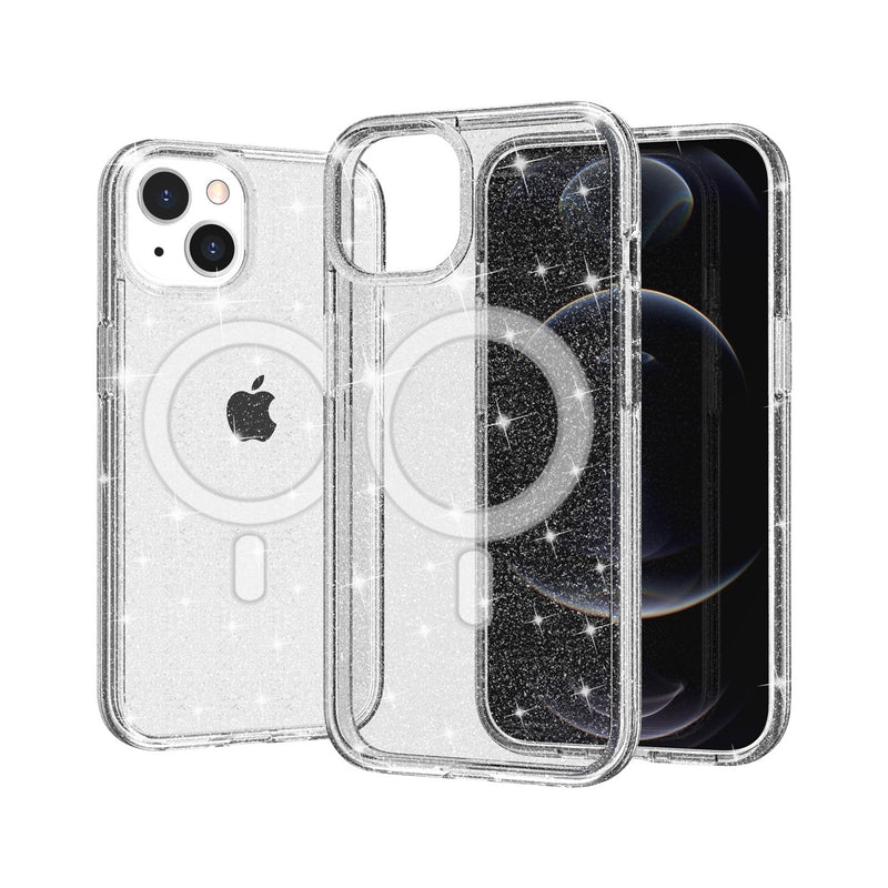 For iPhone 13 Pro Max MegSafe Compatible Glitter Ultra Thick 3mm Transparent Hybrid Case Cover - Clear