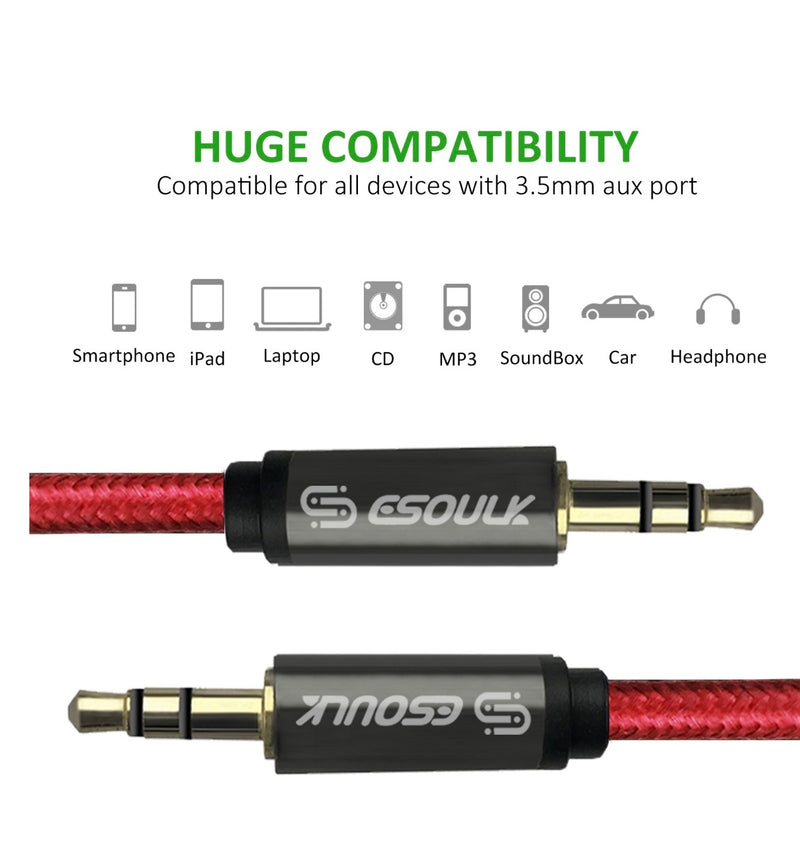 EC32-AUX-RD:Esoulk 4ft 3.5mm Auxiliary Audio Braided Cable Red