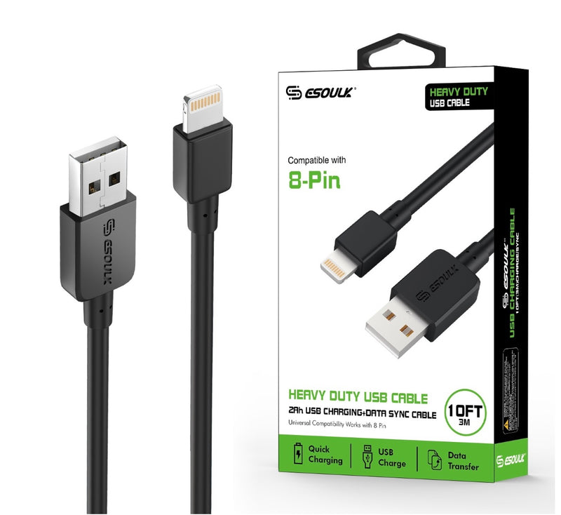 EC38P-IP-BK : 10FT Heavy Duty USB Cable 2A For IPhone Black