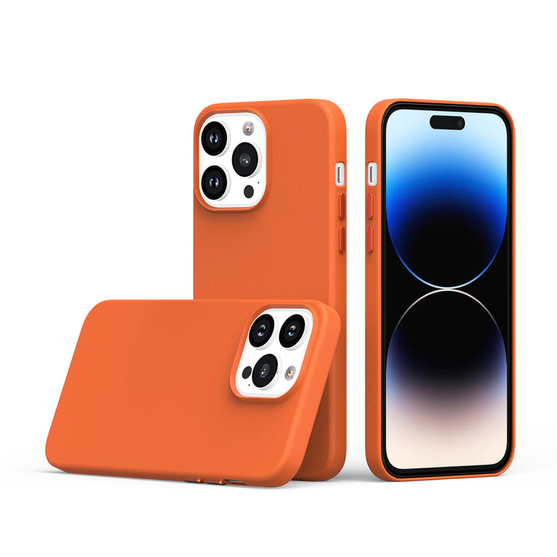 For iPhone 13 Pro Max MagSafe Compatible Original Invisible Circle Premium PU Leather Case With Colored Metal Buttons - Orange