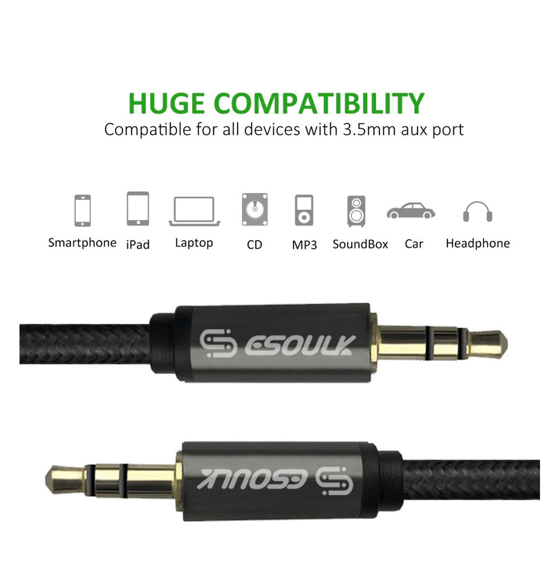 EC32-AUX-BK:Esoulk 4ft 3.5mm Auxiliary Audio Braided Cable Black