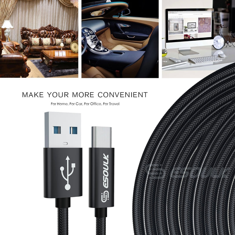 EC45L-TPC-BK: Esoulk 10FT USB Cable For Type-C 1.7A-Black
