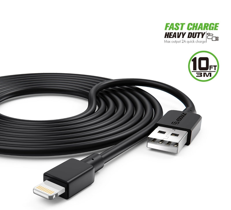 EC38P-IP-BK : 10FT Heavy Duty USB Cable 2A For IPhone Black