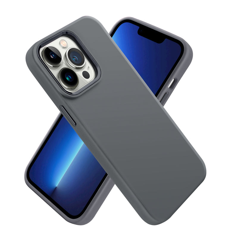 For Apple iPhone 14 PRO 6.1" Premium LIQUID Silicone with Metal Buttons and Camera Edges Case Cover - Grey