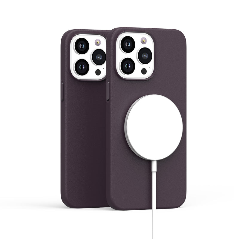 For iPhone 13 Pro Max MagSafe Compatible Original Invisible Circle Premium PU Leather Case With Colored Metal Buttons - Dark Cherry