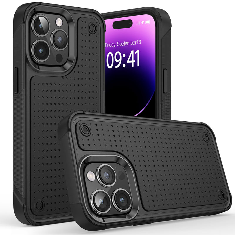 For iPhone 13 Pro Max DOT Thick Beautiful Hybrid Case Cover - Black/Black