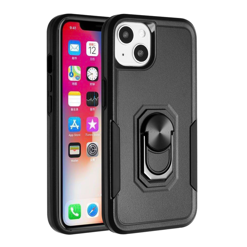 For iPhone SE 3 (2022) SE/8/7 Tough Strong Dual Layer Flat Magnetic Ring Stand Case Cover - Black