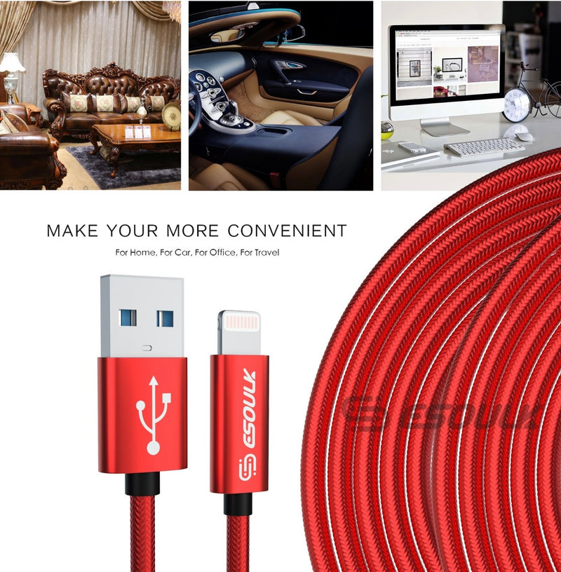 EC45L-IP-RD: Esoulk 10FT USB Cable For IPhone XS/XR/XS MAX 1.7A-Red